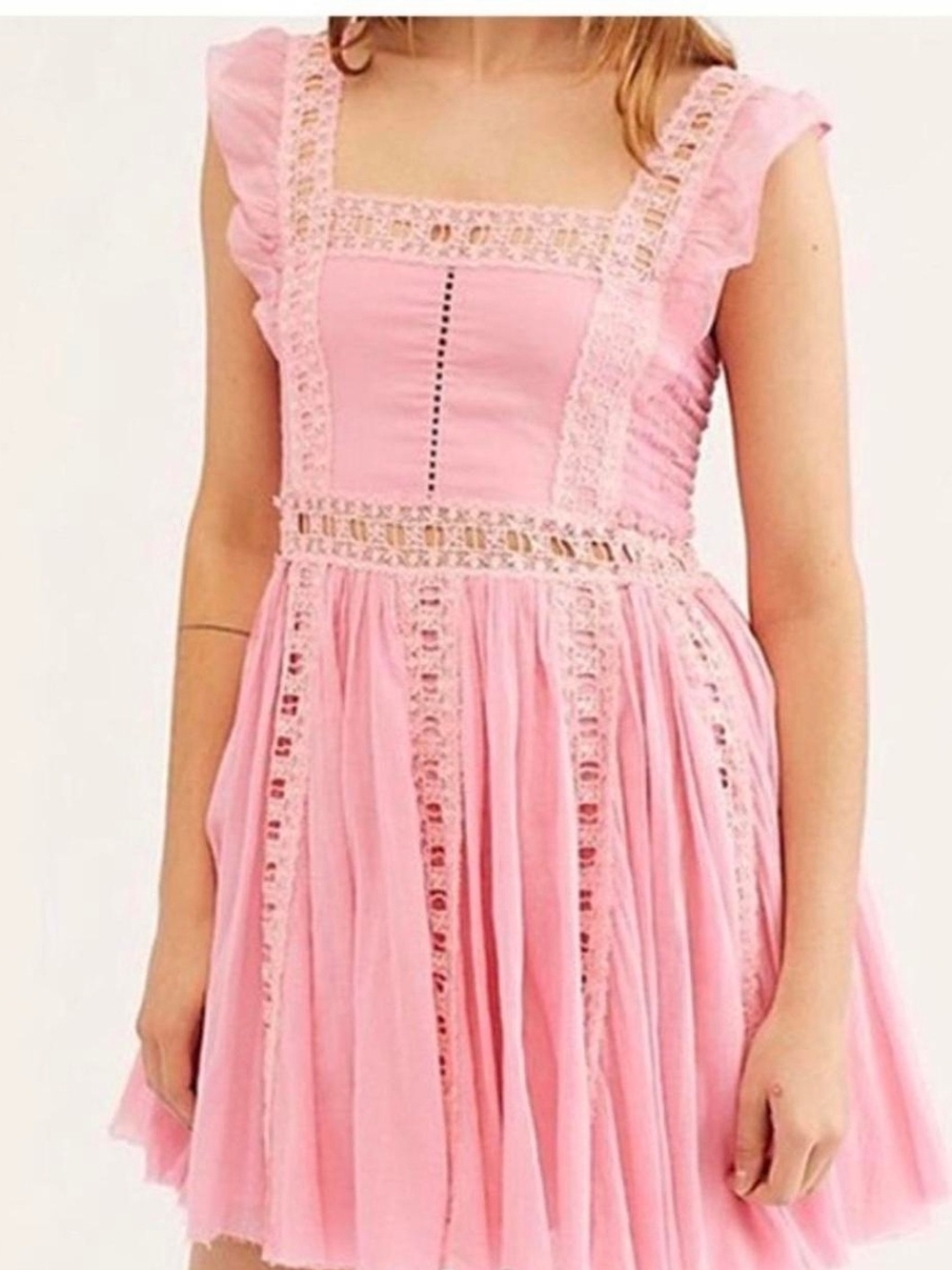 Free People Verona Pink Lace-Trim Dress